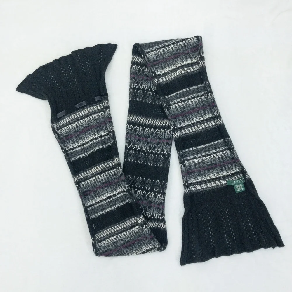 Lauren Ralph Lauren Scarf Black Nordic Lambs Wool Rabbit Hair Blend Fair Isle